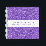 Livre d'or Autograph du Bat mitzvah de Parties sci<br><div class="desc">Parties scintillant violet et lavande (image de texture arrière - plan imprimée) avec une bande blanche sur la couverture d'un carnet de livre d'or de style autographe personnalisé. Un accessoire ludique à l'allure pétillante violet pour un Bat mitzvah, Sweet 16, Quinceanera ou Anniversaire, ou un carnet de croquis pour n'importe...</div>