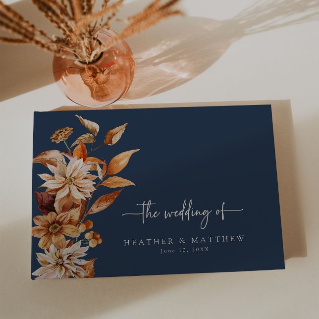 Livre d'or Automne Bleu Marine (Navy Blue Autumn Floral Guest Book by Painted Paperie
)