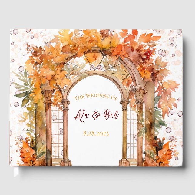 Livre D'or Automne Bourgogne Orange Floral Arch Mariage (Recto)