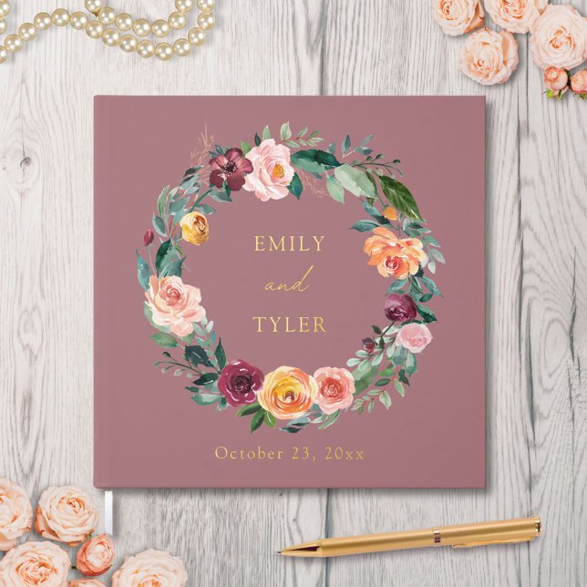 Livre D'or Automne Fleur Rose Fleur Floral Mariage Wreath (In situ)