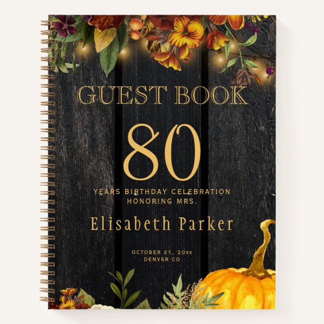 Livre d'or automne floral rustique 80 ans (Devant)