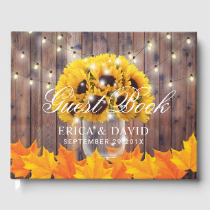 Livre D'or Autumn Sunflower Jar String lumières Mariage rusti