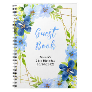 Livre d'or aux fleurs bleues et navy avec feuillag