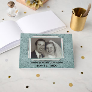 Livre d'or avec cadre photo en damas pailleté sarc