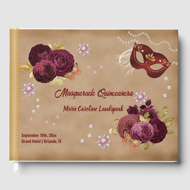 Livre D'or Avec Photo English Roses & Perles Rouges Quinceañe (Recto)