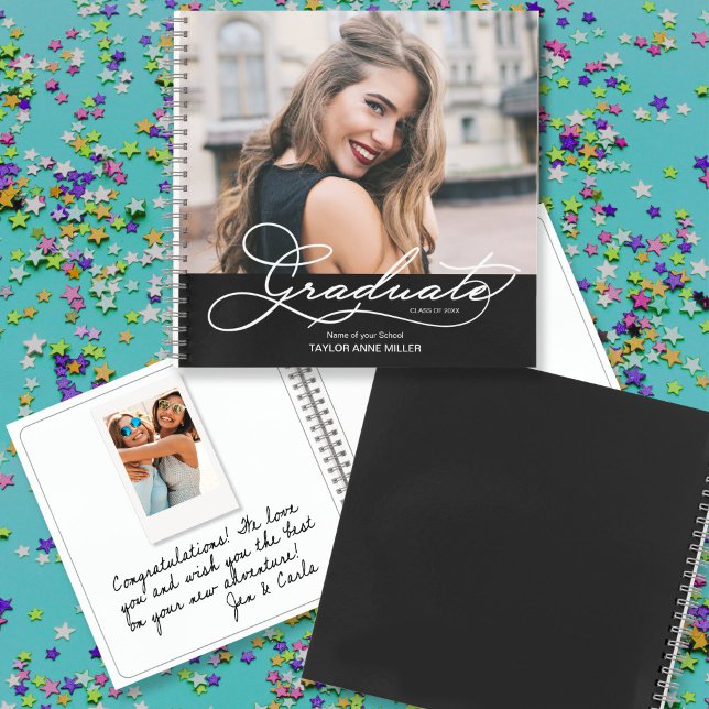 Livre d'or avec photo instantanée et message de re (Graduation party guest book with photo on front and room inside for messages and photos)