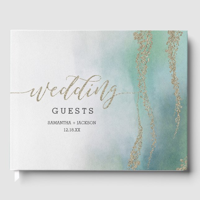 Livre D'or Awash Elegant Aquarelle dans Ocean Mariage Monogra (Recto)