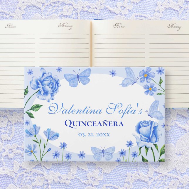 Livre D'or Baby Blue Floral Quinceañera 15e anniversaire (Baby Blue Floral Quinceañera 15th Birthday Guest Book)