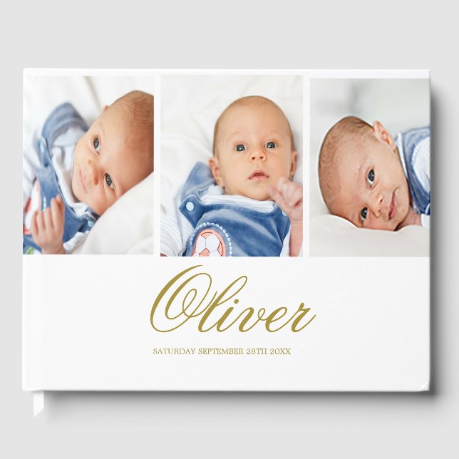 Livre D'or Baby Boy 3 Photo Collage Gold Elegant (Recto)