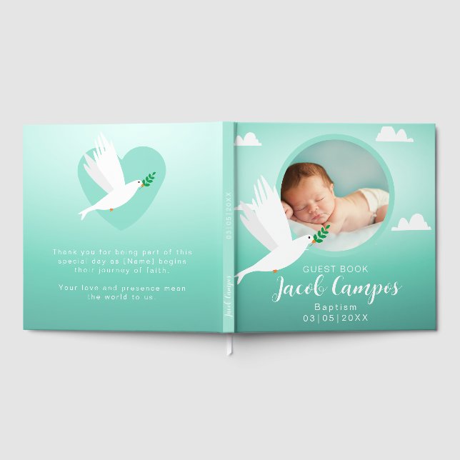 Livre D'or Baby Boy Baptism Christening Dove Blue Teal (Complet)