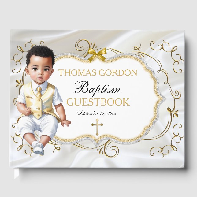Livre D'or Baby Boy Baptism Christening White & Gold Cross (Recto)