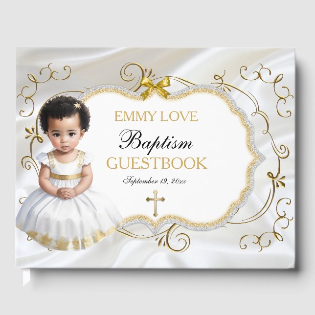 Livre D'or Baby Girl Baptism Christening White & Gold Cross (Recto)