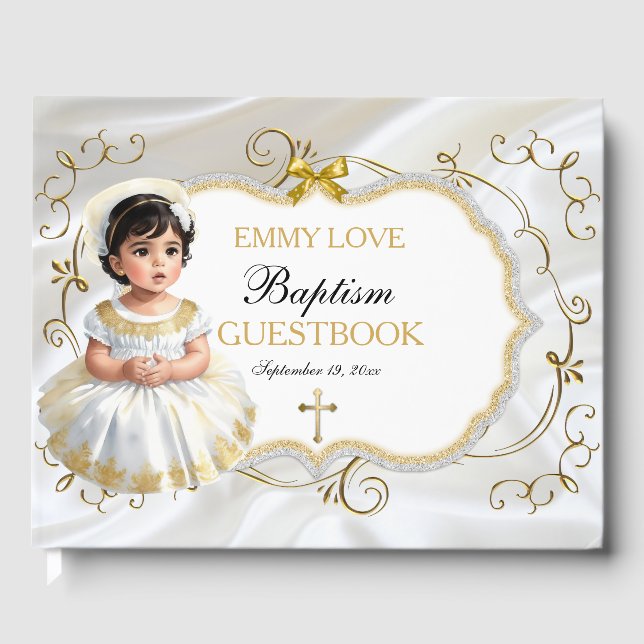 Livre D'or Baby Girl Baptism Christening White & Gold Cross (Recto)