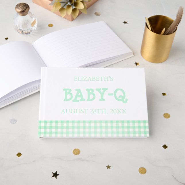 Livre D'or Baby-Q Mint Green Gingham Baby Shower (Recto ouvert)