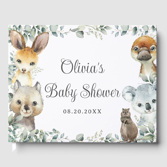 Livre D'or Baby Shower Animaux Australiens Verdure Neutre  (Recto)