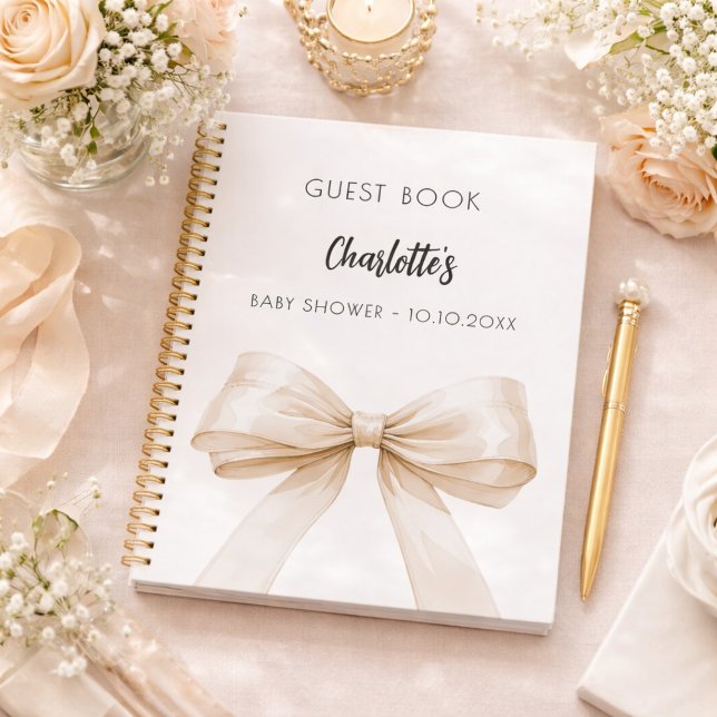 Livre d'or Baby Shower arc bow beige crème (Créateur téléchargé)