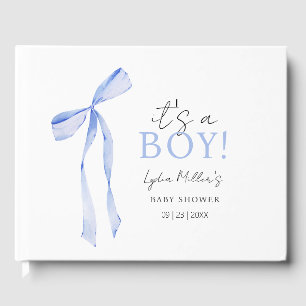 Livre D'or Baby shower Bleu Bow Invitation, Baby shower garço