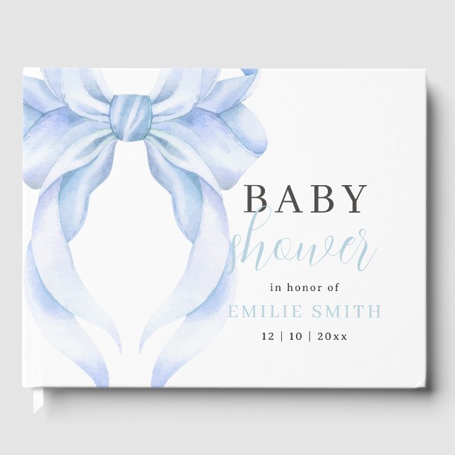 Livre D'or Baby shower Bleu Bow Invitation, Baby shower garço (Recto)