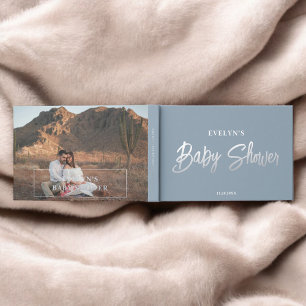 Livre D'or Baby shower Bleu élégant avec pinceau photo