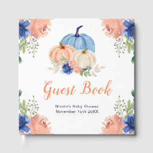 Livre D'or Baby Shower Bleu Marine et Fleurs Rose Pâle Citrou