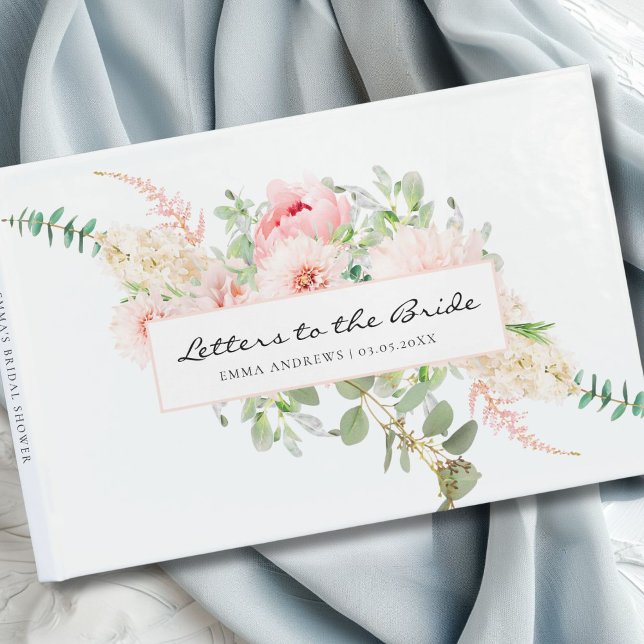 Livre D'or Baby Shower Botanique de Printemps pour la Mariée (Personalized, modern, elegant, watercolor, floral "Letters to the Bride" Bridal Shower Guest Book.)