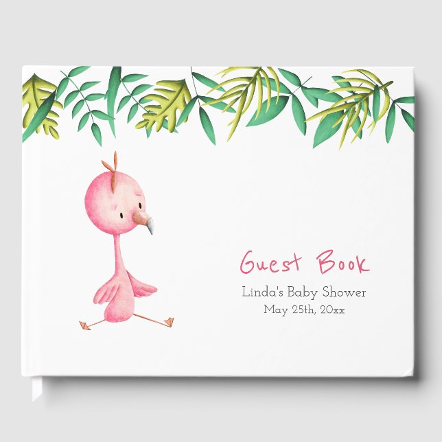 Livre D'or Baby Shower Botanique Tropical Rose Flamant (Recto)
