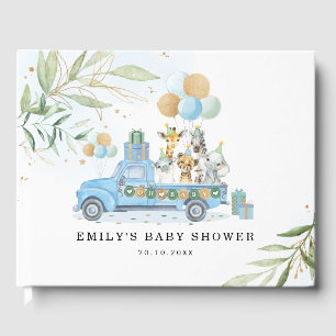 Livre D'or Baby shower Chic Blue Gold Safari Jungle Animaux