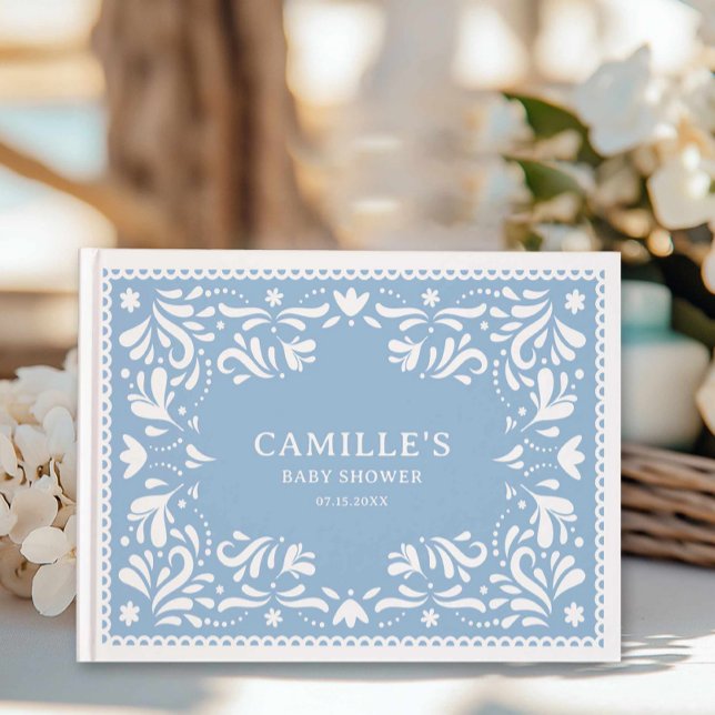 Livre D'or Baby Shower Cielito Lindo Bleu Papier Découpé  (Blue Papel Picado Baby shower Guest Book)