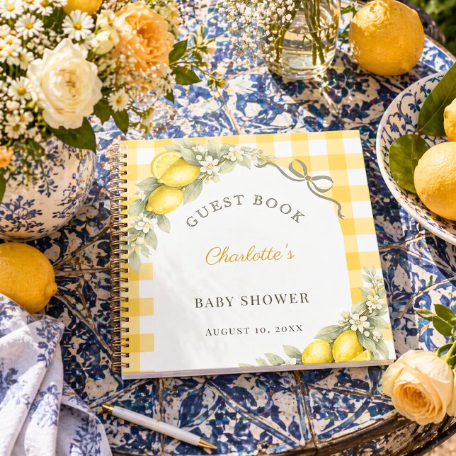 Livre d'or baby shower citrons gingham été (Créateur téléchargé)