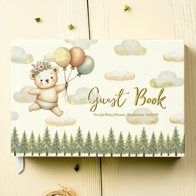Livre D'or Baby shower d'aventures aux ours flottants (Floating Bear Adventures Baby Shower Foil Guest Book)