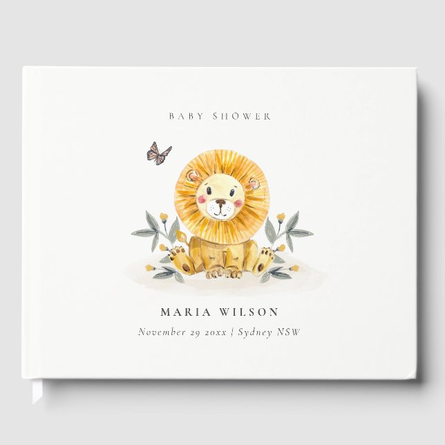 Livre D'or Baby shower de feuillage de Lion d'aquarelle bois  (Recto)