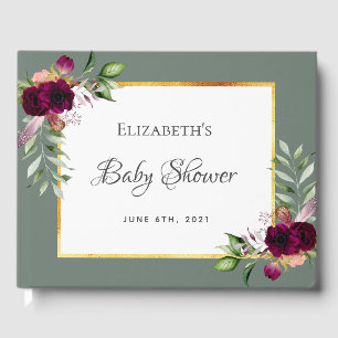 Livre D'or Baby shower de fleurs de Sage Green Burgundy