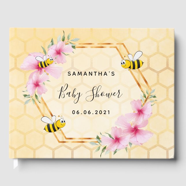 Livre D'or Baby shower de fleurs roses de nid d'abeille (Recto)