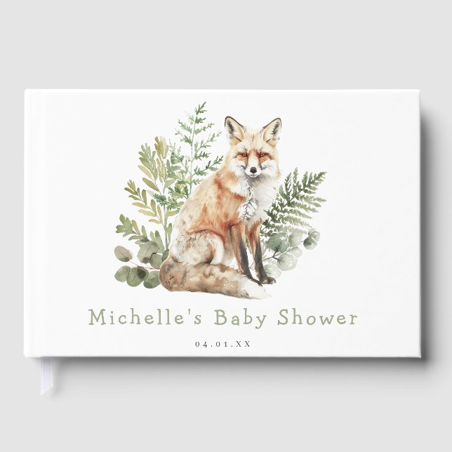 Livre D'or Baby shower de Fox de couleur d'eau de Woodland (Recto)