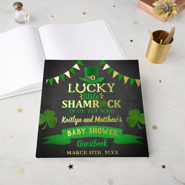 Livre D'or Baby shower de la Saint-Patrick du Petit Shamrock (Recto ouvert)