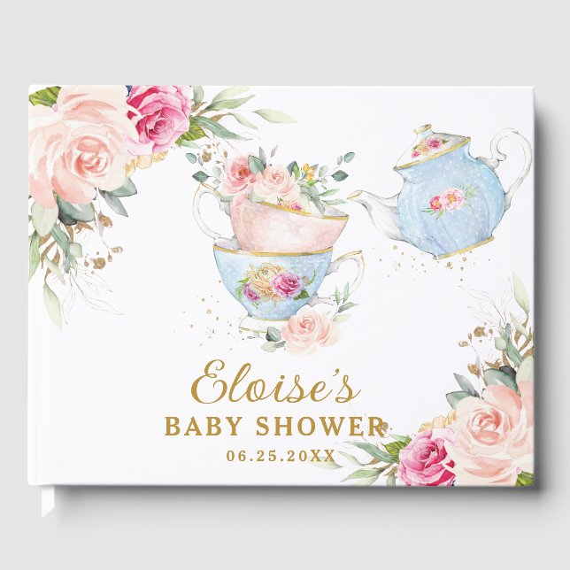 Livre D'or Baby Shower de mariage Floral Blush de Thé Élevé (Recto)