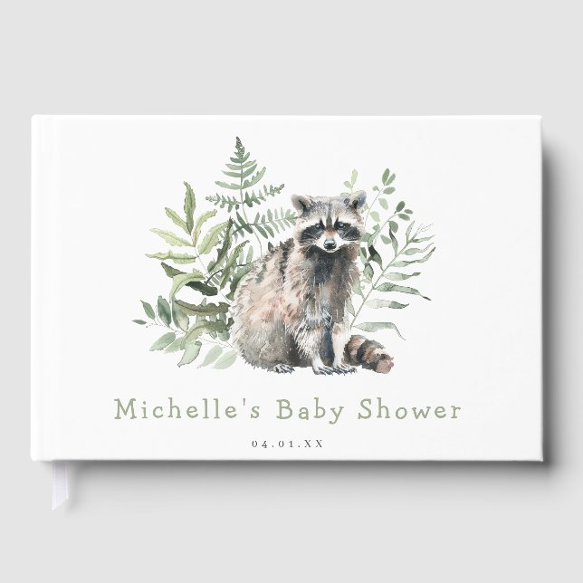 Livre D'or Baby shower de Raccoon d'aquarelle Woodland (Recto)
