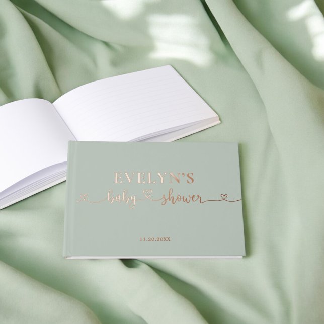 Livre D'or Baby shower de script du coeur photo Sage Green (Créateur téléchargé)