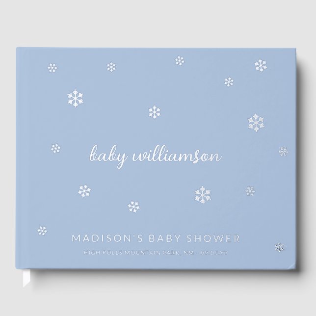 Livre D'or Baby shower d'hiver Boy Blue Snowflakes (Recto)