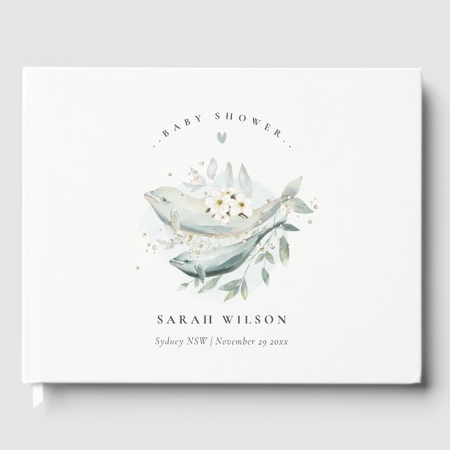 Livre D'or Baby Shower élégant en or thème floral poisson sou (Recto)