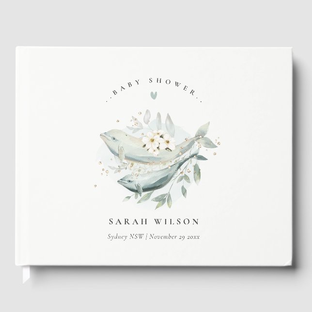 Livre D'or Baby Shower élégant Poisson Fleur sous l'eau en Or (Recto)