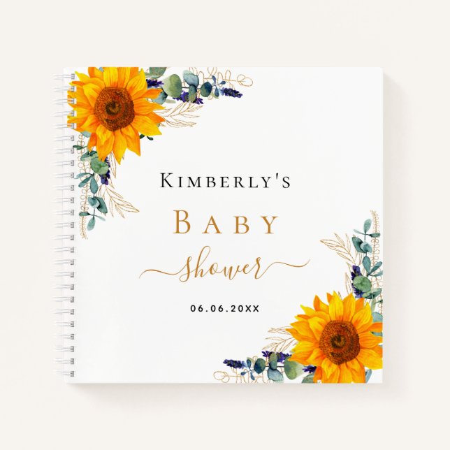 Livre d'or baby shower eucalyptus tournesol (Devant)