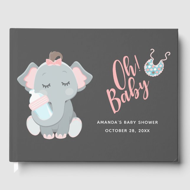 Livre D'or Baby shower fille Eléphant mignon (Recto)