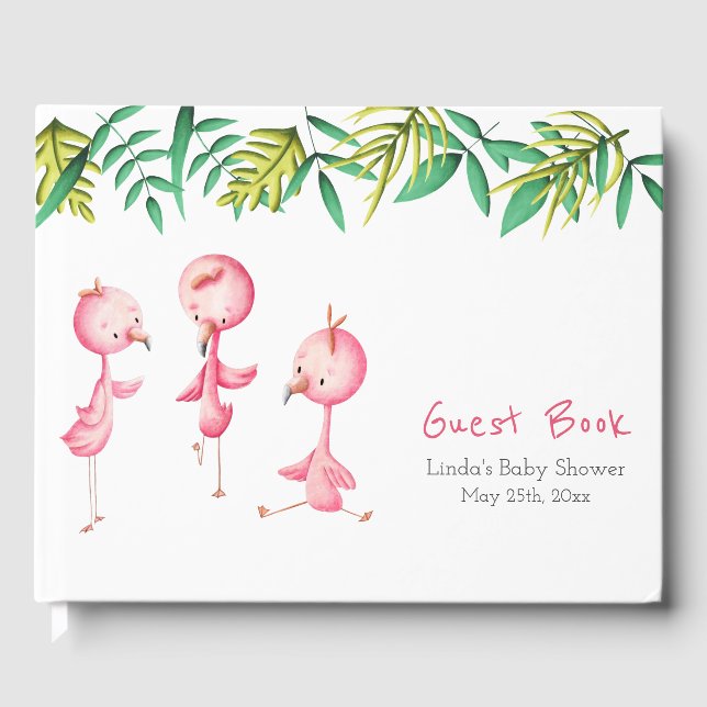 Livre D'or Baby shower fille Flamant rose rose mignon (Recto)