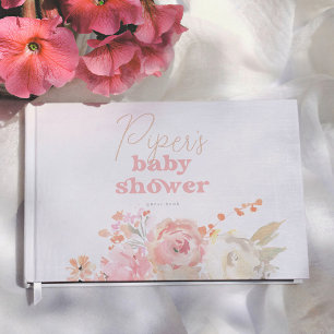 Livre D'or Baby Shower Fille Fleurs Rétro Feuille de Rose