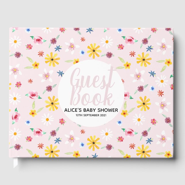 Livre D'or Baby shower Fille Rose Floral Fleurs Botaniques (Recto)