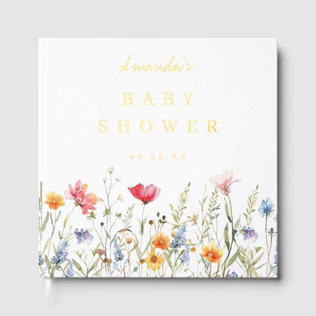 Livre D'or Baby shower Fleur sauvage aquarelle (Recto)