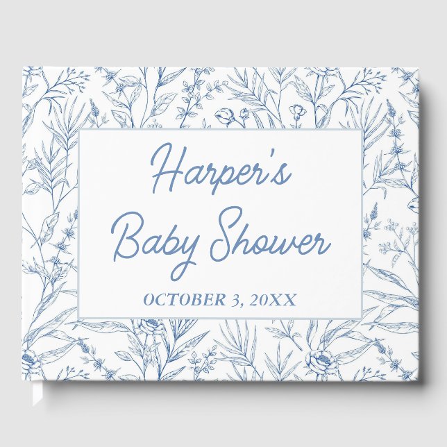 Livre D'or Baby shower Floral bleu Dainty personnalisé (Recto)