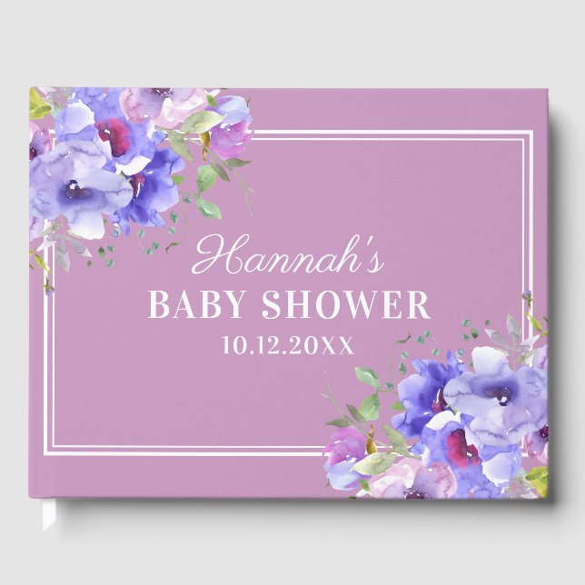 Livre D'or Baby shower Floral violet élégant (Recto)