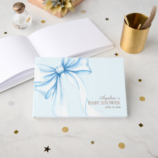 Livre D'or Baby shower Guest Books with a blue watercolor bow